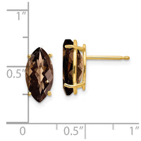 Load image into Gallery viewer, 14k 12x6 Marquise Checker-Cut Smoky Quartz Earring
