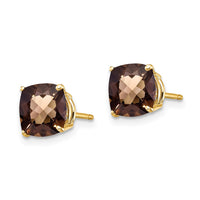 Load image into Gallery viewer, 14k 7mm Cushion Checker-Cut Smoky Quartz Earring

