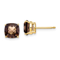 Load image into Gallery viewer, 14k 7mm Cushion Checker-Cut Smoky Quartz Earring
