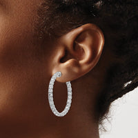 Load image into Gallery viewer, 14k White Gold Diamond Round Hoop w/Safety Clasp Earrings
