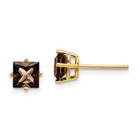 Load image into Gallery viewer, 14k 5mm Square Smoky Quartz Earrings
