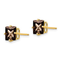 Load image into Gallery viewer, 14k 7mm Square Checker-Cut Smoky Quartz Earrings
