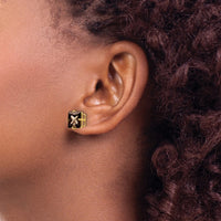 Load image into Gallery viewer, 14k 8mm Square Checker-Cut Smoky Quartz Earrings
