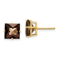 Load image into Gallery viewer, 14k 8mm Square Checker-Cut Smoky Quartz Earrings
