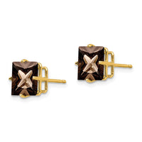 Load image into Gallery viewer, 14k 8mm Square Smoky Quartz Earrings
