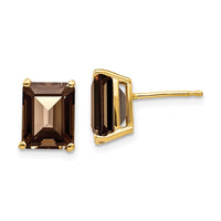Load image into Gallery viewer, 14k 9x7 Emerald Smoky Quartz Earrings
