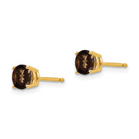 Load image into Gallery viewer, 14k 5mm Round Checker-Cut Smoky Quartz Earrings
