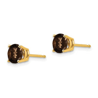 Load image into Gallery viewer, 14k 6mm Round Checker-Cut Smoky Quartz Earrings
