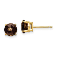 Load image into Gallery viewer, 14k 6mm Round Checker-Cut Smoky Quartz Earrings
