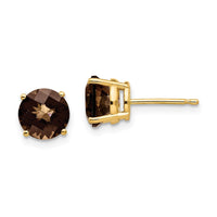 Load image into Gallery viewer, 14k 7mm Round Checker-Cut Smoky Quartz Earrings
