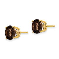 Load image into Gallery viewer, 14k 8mm Round Checker-Cut Smoky Quartz Earrings
