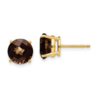 Load image into Gallery viewer, 14k 8mm Round Checker-Cut Smoky Quartz Earrings
