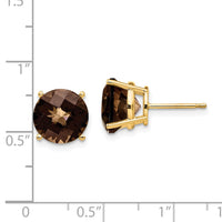 Load image into Gallery viewer, 14k 10mm Round Checker-Cut Smoky Quartz Earrings
