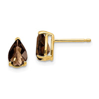 Load image into Gallery viewer, 14k 7x5 Pear Checker-Cut Smoky Quartz Earrings
