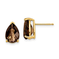 Load image into Gallery viewer, 14k 10x7 Pear Checker-Cut Smoky Quartz Earrings
