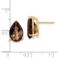 Load image into Gallery viewer, 14k 12x8 Pear Checker-Cut Smoky Quartz Earrings

