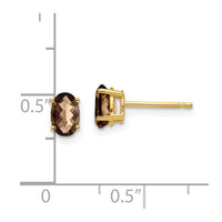Load image into Gallery viewer, 14k 6x4 Oval Checker-Cut Smoky Quartz Earrings
