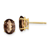 Load image into Gallery viewer, 14k 8x6 Oval Checker-Cut Smoky Quartz Earrings
