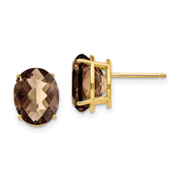 Load image into Gallery viewer, 14k 10x8 Oval Checker-Cut Smoky Quartz Earrings
