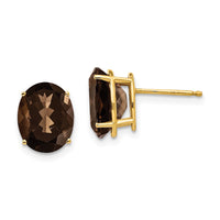 Load image into Gallery viewer, 14k 10x8 Oval Smoky Quartz Earrings
