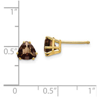 Load image into Gallery viewer, 14k 6mm Trillion Checker-Cut Smoky Quartz Earrings
