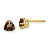 Load image into Gallery viewer, 14k 6mm Trillion Checker-Cut Smoky Quartz Earrings
