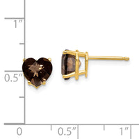 Load image into Gallery viewer, 14k 7mm Heart Checker-Cut Smoky Quartz Earrings
