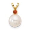 14k 7-7.5mm White Round Freshwater Cultured Pearl and .07CI Citrine Pendant