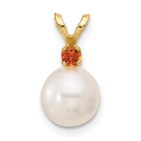 Load image into Gallery viewer, 14k 7-7.5mm White Round Freshwater Cultured Pearl and .07CI Citrine Pendant
