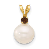 Load image into Gallery viewer, 14k 7-7.5mm White Round Freshwater Cultured Pearl and .09SQ Smoky Quartz Pendant

