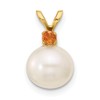 14k 8-8.5mm White Round Freshwater Cultured Pearl and .09CI Citrine Pendant