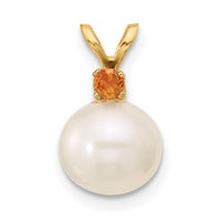 Load image into Gallery viewer, 14k 8-8.5mm White Round Freshwater Cultured Pearl and .09CI Citrine Pendant
