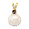 14k 8-8.5mm White Round Freshwater Cultured Pearl and .09SQ Smoky Quartz Pendant
