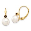 14K 7-7.5mm White Round FWC Pearl Smoky Quartz Leverback Earrings