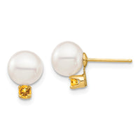 Load image into Gallery viewer, 14k 7-7.5mm White Round Freshwater Cultured Pearl and .14CI Citrine Post Earrings
