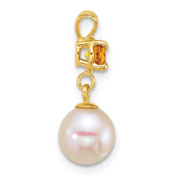 Load image into Gallery viewer, 14k Polished 7-8mm Round White Freshwater Cultured Pearl Dangle and Citrine Pendant

