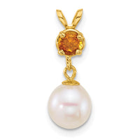 Load image into Gallery viewer, 14k Polished 7-8mm Round White Freshwater Cultured Pearl Dangle and Citrine Pendant
