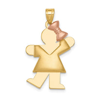 Load image into Gallery viewer, 14k Two-Tone Puffed Girl with Bow on Right Engravable Charm
