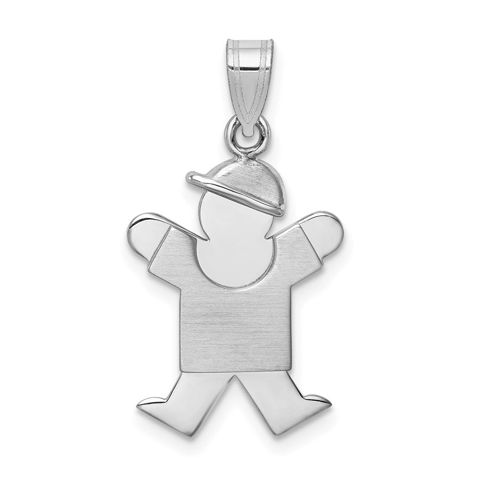 14k White Gold Small Boy w/Hat on Right Engravable Charm