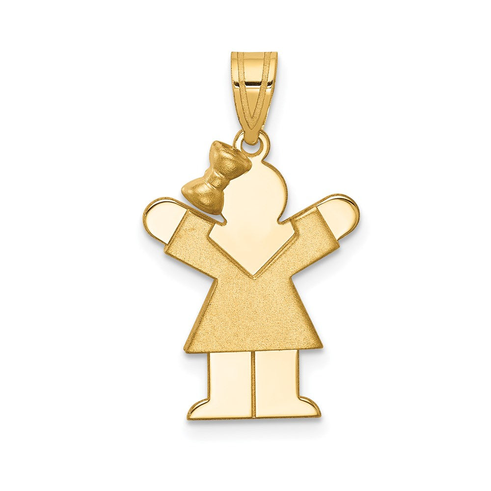 14k Solid Engravable Girl with Bow on Left Charm
