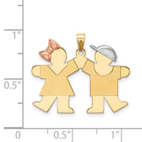 Load image into Gallery viewer, 14k Tri-Color Small Girl on Left and Boy on Right Engravable Charm
