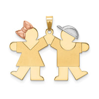 Load image into Gallery viewer, 14k Tri-Color Small Girl on Left and Boy on Right Engravable Charm
