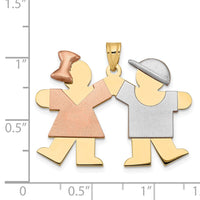 Load image into Gallery viewer, 14k Tri-Color Large Girl on Left and Boy on Right Engravable Charm

