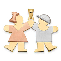 Load image into Gallery viewer, 14k Tri-Color Large Girl on Left and Boy on Right Engravable Charm

