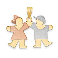Load image into Gallery viewer, 14k Tri-Color Small Girl on Left and Boy on Right Engravable Charm

