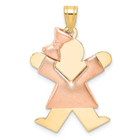 Load image into Gallery viewer, 14k Two-Tone Puffed Girl with Bow on Left Engravable Charm

