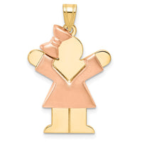 Load image into Gallery viewer, 14k Two-Tone Puffed Girl with Bow on Left Engravable Charm
