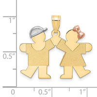 Load image into Gallery viewer, 14k Tri-Color Small Boy on Left and Girl on Right Engravable Charm
