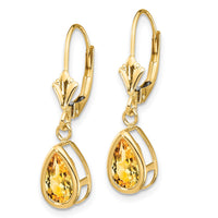 Load image into Gallery viewer, 14k 8x5mm Pear Citrine Leverback Earrings
