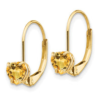 Load image into Gallery viewer, 14k 5mm Heart Citrine Leverback Earrings
